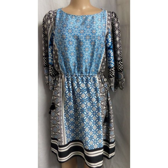 "LOFT" MULTI-COLOR MEDALLION CASUAL BLOUSON BOHO DRESS SIZE: MP NWT - Picture 4 of 6